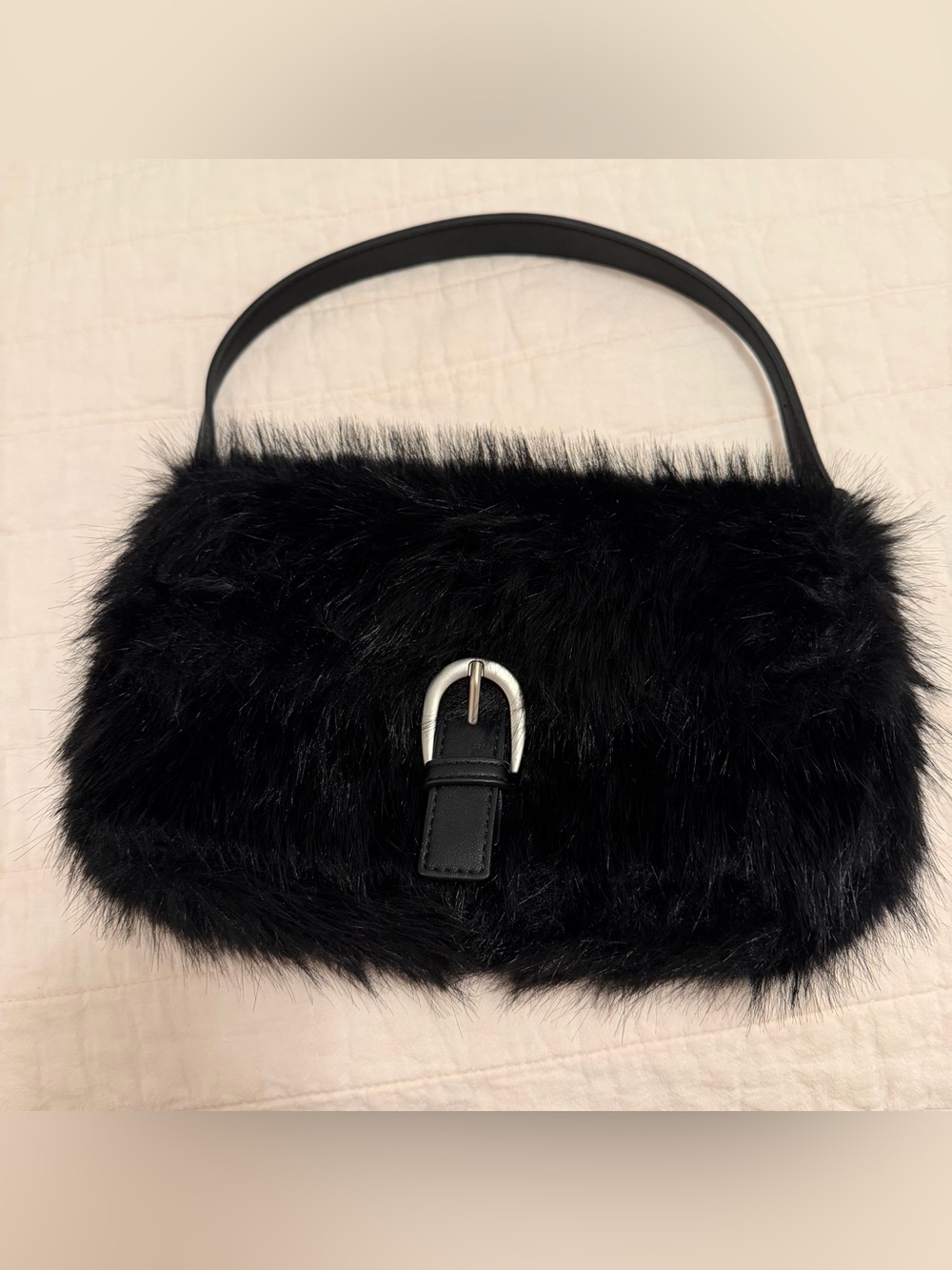 BCBG Black Faux Fur Purse